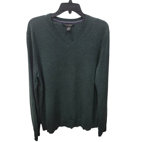 Banana Republic Men's Extra Fine Merino Wool Pullover Sweater Large Green - Picture 1 of 10